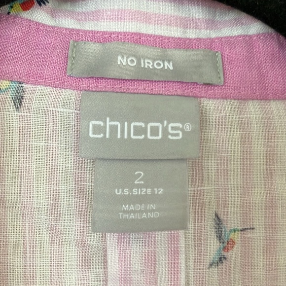 Chico's Novelty Hummingbird Print Linen Button Down Top, 12/L - Picture 4 of 6
